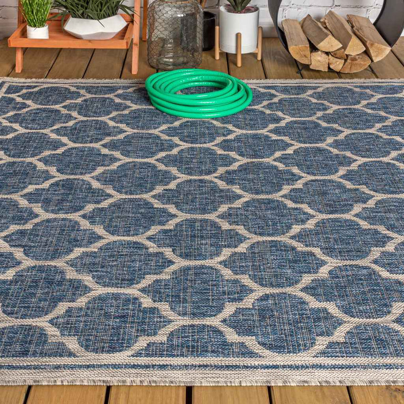 6' X 9' Navy Blue And Gray Geometric Indoor Outdoor Area Rug