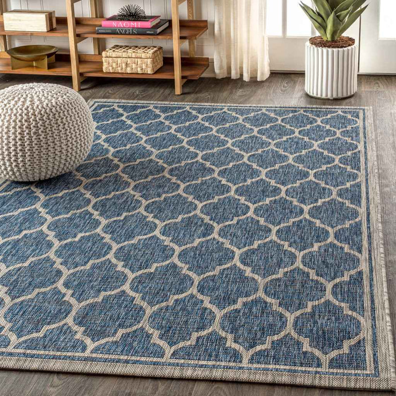 6' X 9' Navy Blue And Gray Geometric Indoor Outdoor Area Rug
