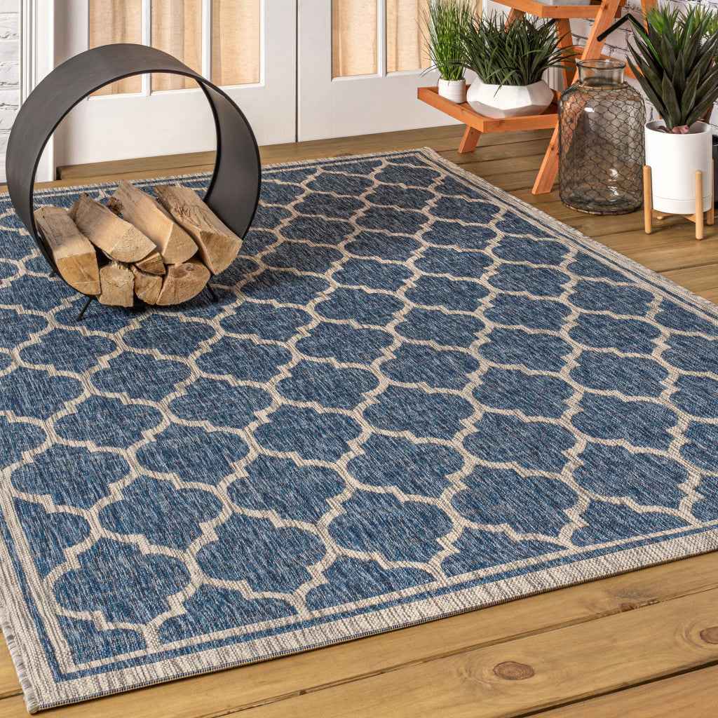 6' X 9' Navy Blue And Gray Geometric Indoor Outdoor Area Rug