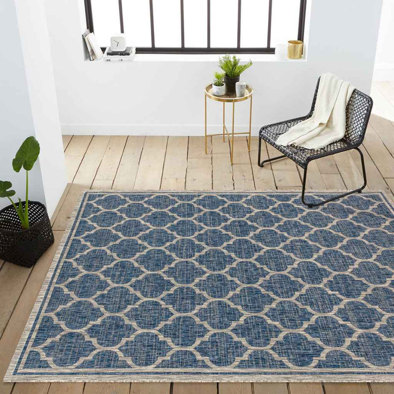 6' X 9' Navy Blue And Gray Geometric Indoor Outdoor Area Rug