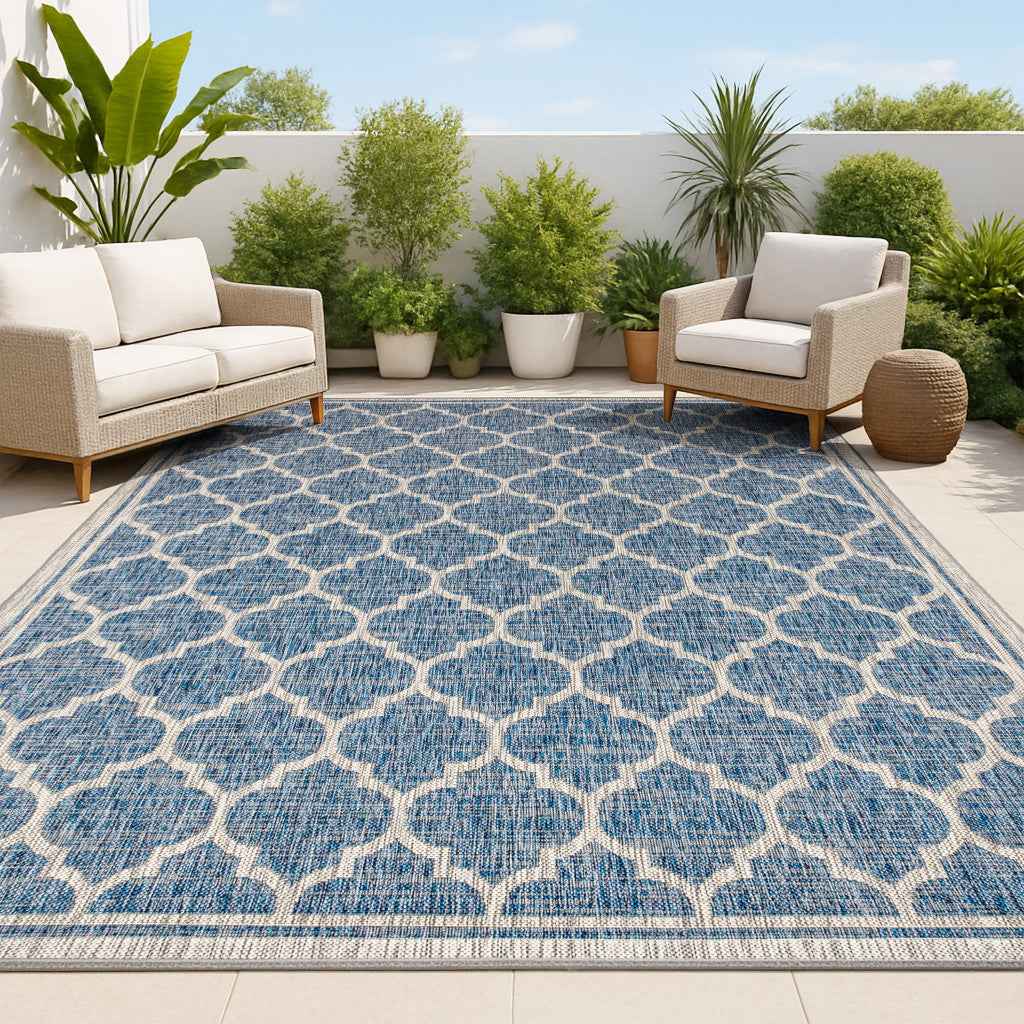 6' X 9' Navy Blue And Gray Geometric Indoor Outdoor Area Rug