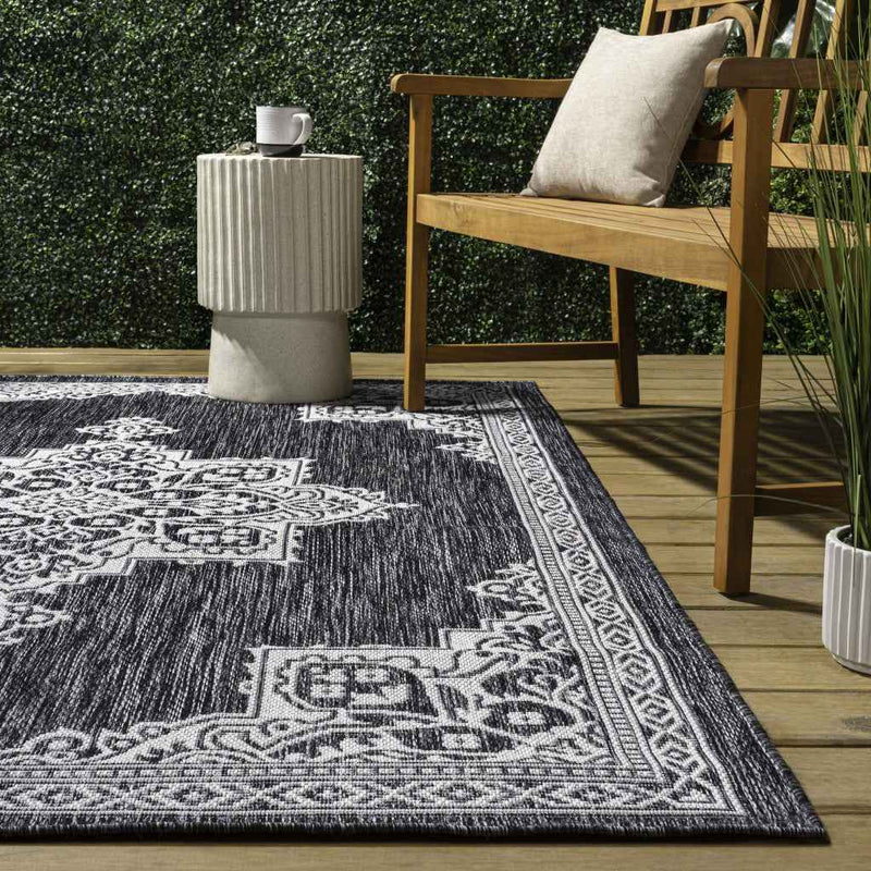 8' X 10' Dark Gray And Cream Medallion Indoor Outdoor Area Rug