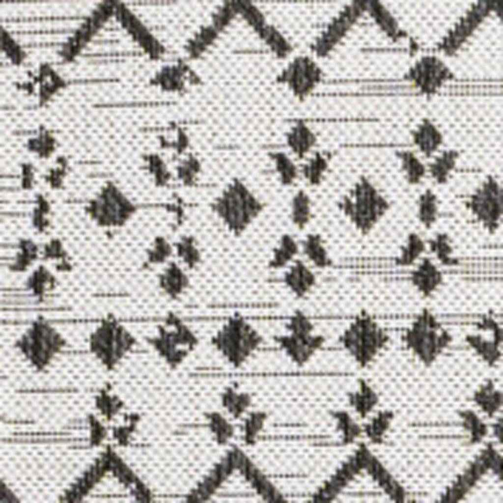 6' Cream And Black Square Trellis Indoor Outdoor Area Rug