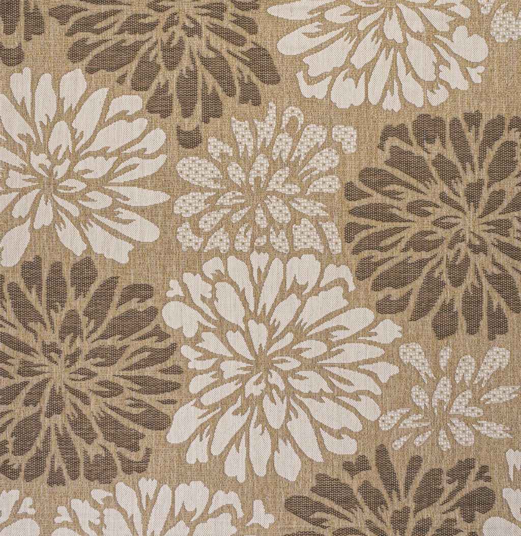 8' Brown And Cream Square Floral Indoor Outdoor Area Rug