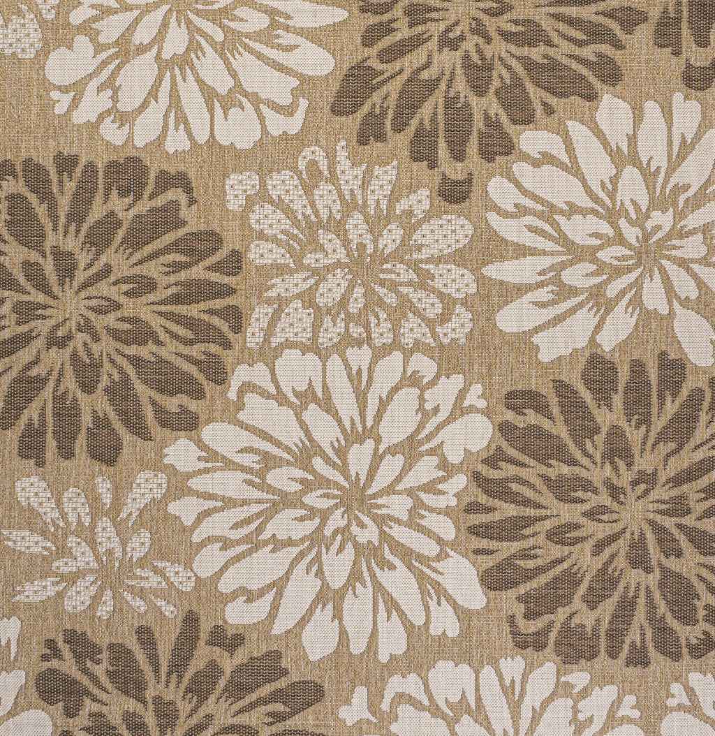 8' Brown And Cream Square Floral Indoor Outdoor Area Rug