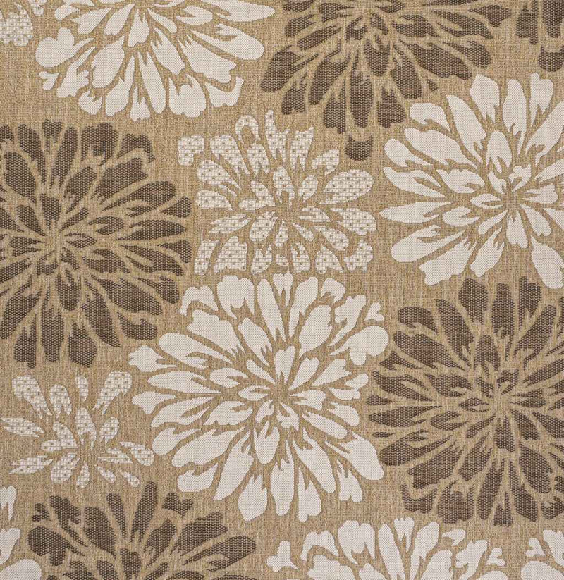 8' Brown And Cream Square Floral Indoor Outdoor Area Rug