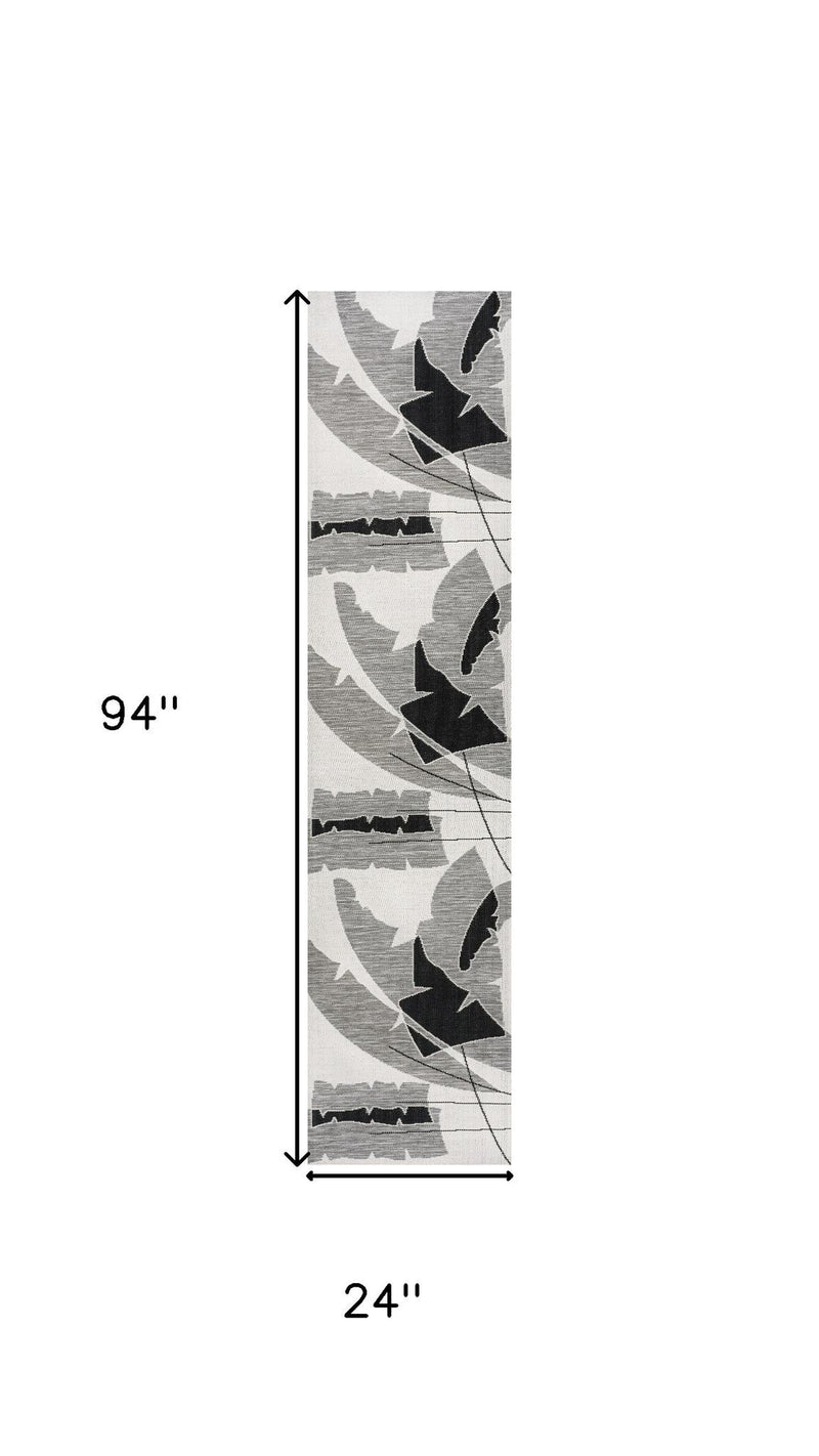 Gray and cream abstract runner rug, 94 x 24 inches dimensions