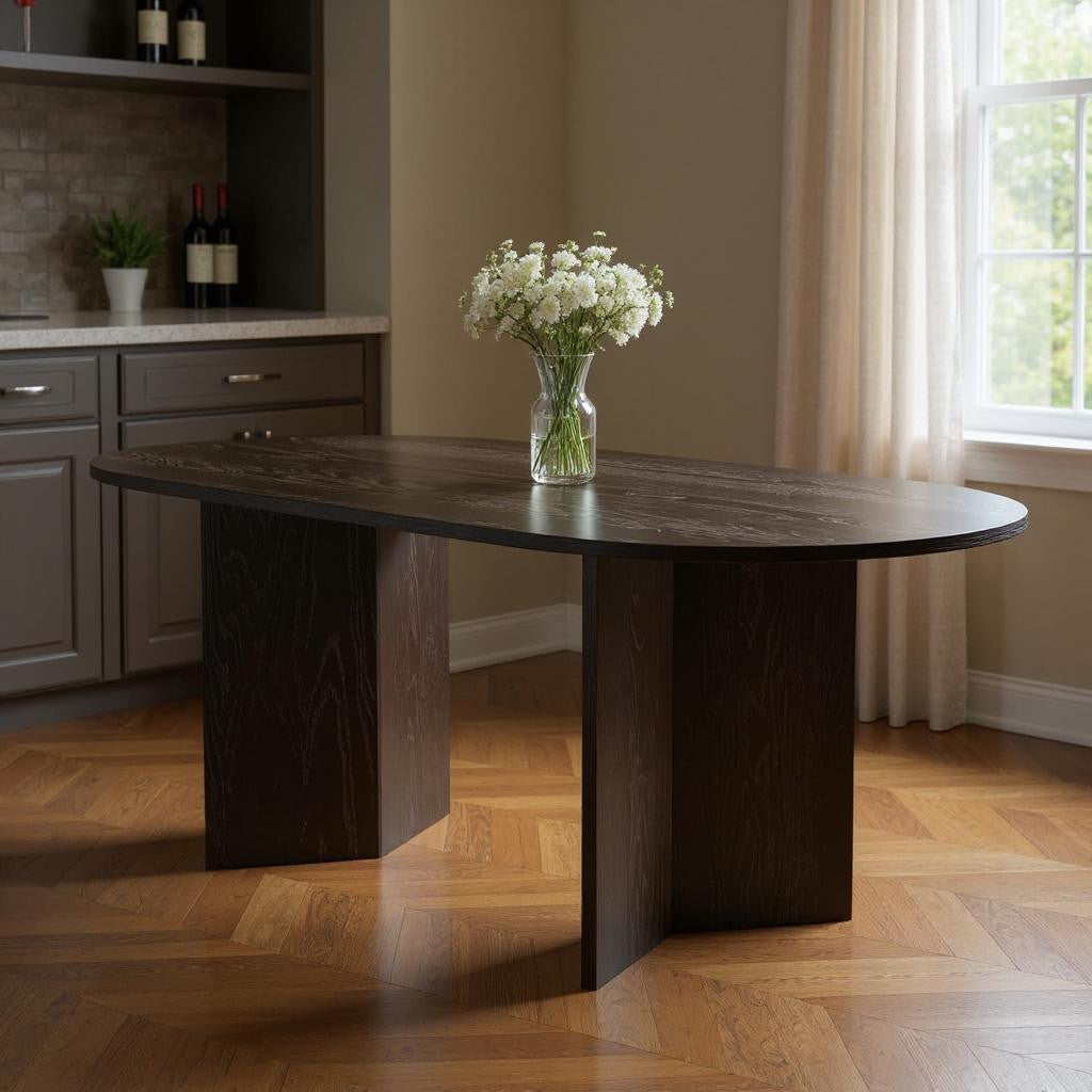 67" Black Wood Oval Bar Table