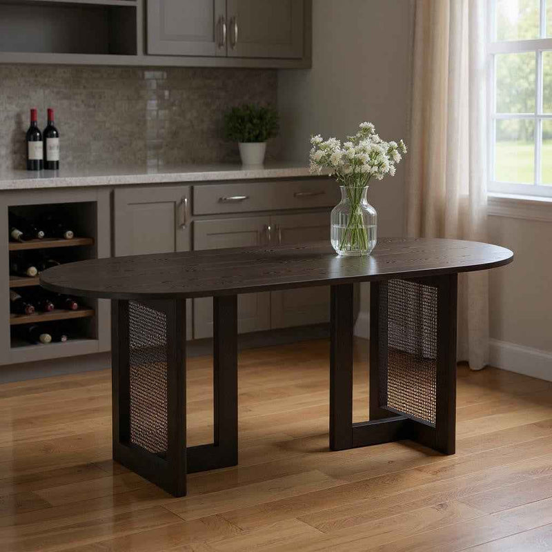 79" Black Wood Oval Bar Table