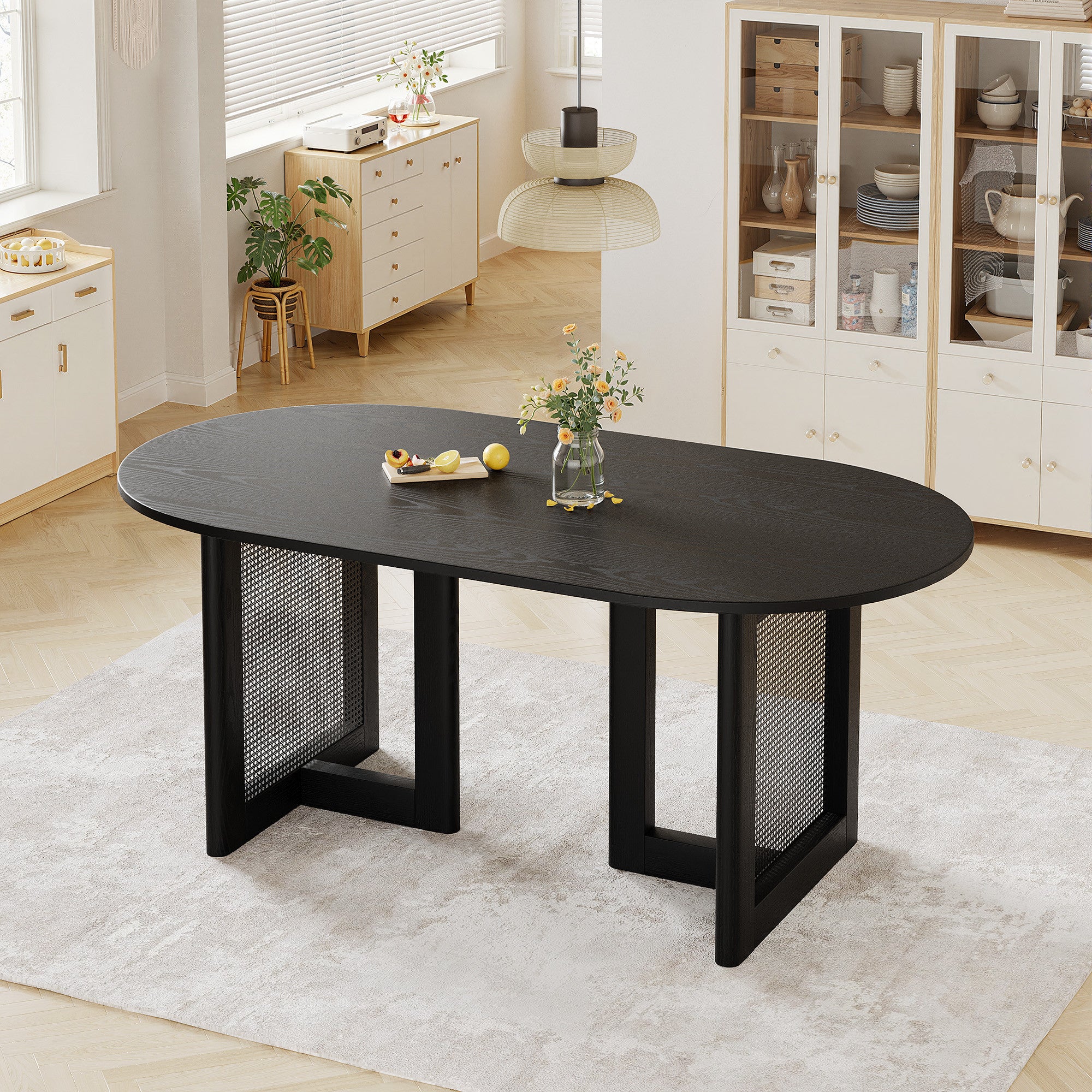 67" Black Wood Oval Bar Table