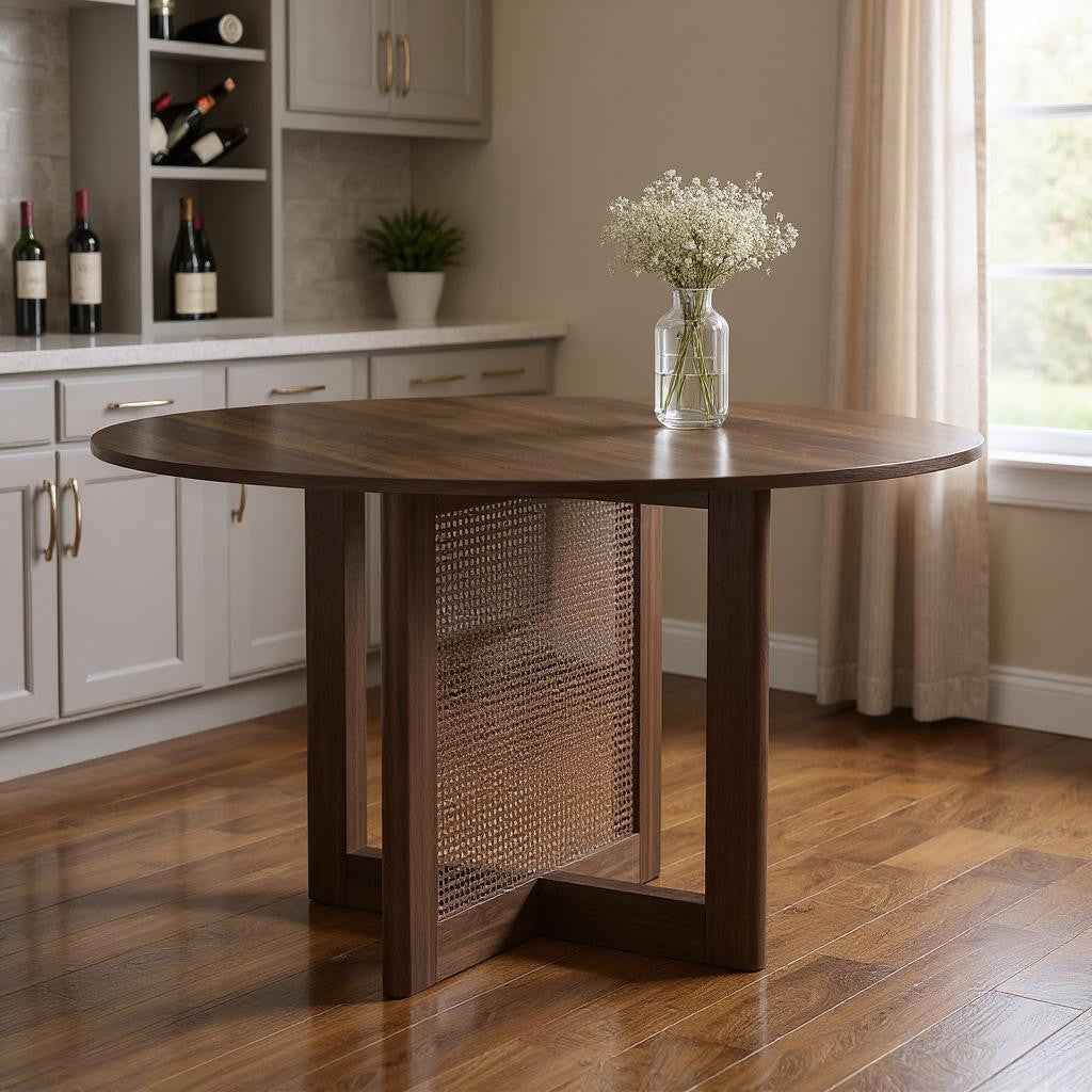 52" Walnut Wood Rounded Bar Table