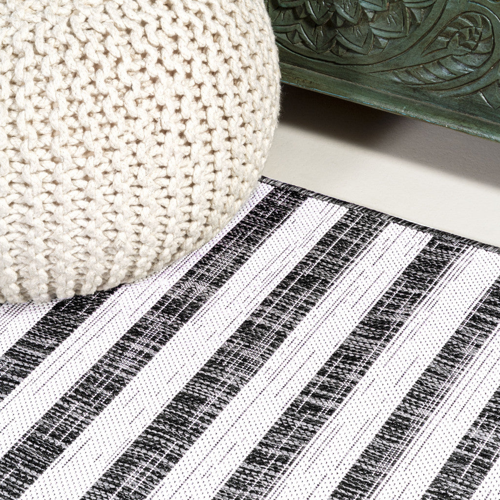10' Black And Ivory Striped Indoor Outdoor Runner Rug - Sports & Outdoor
