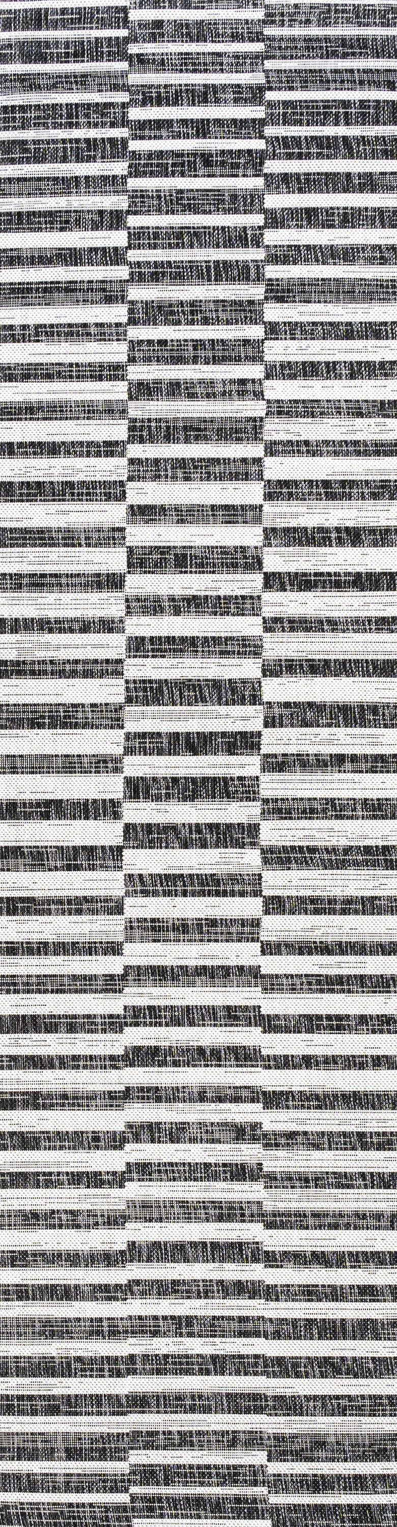 10' Black And Ivory Striped Indoor Outdoor Runner Rug - Sports & Outdoor