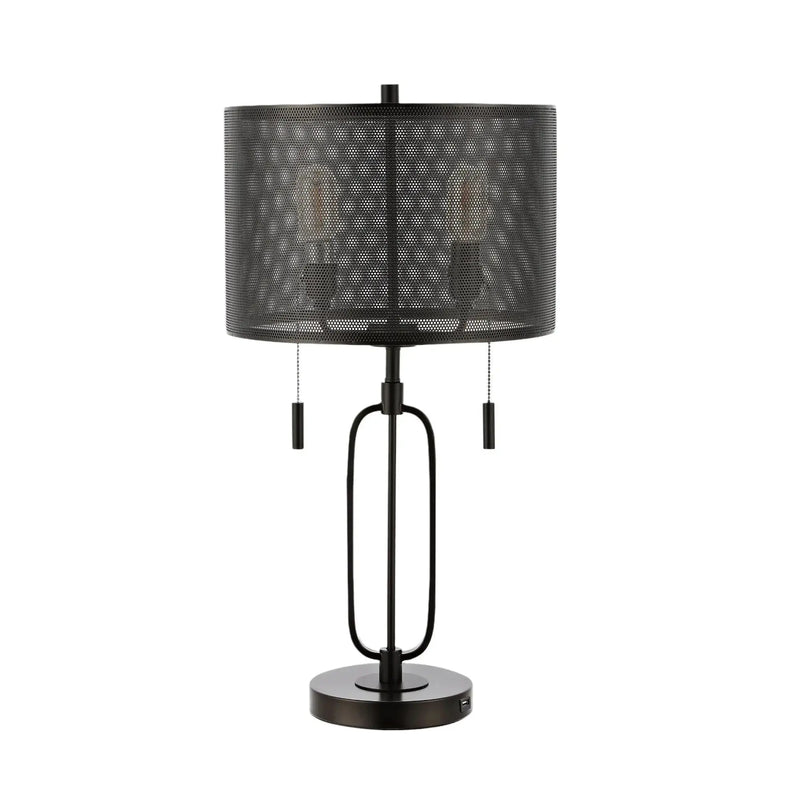 27" Antiqued Bronze Novelty Table Lamp With Drum Shade Homeroots Lighting