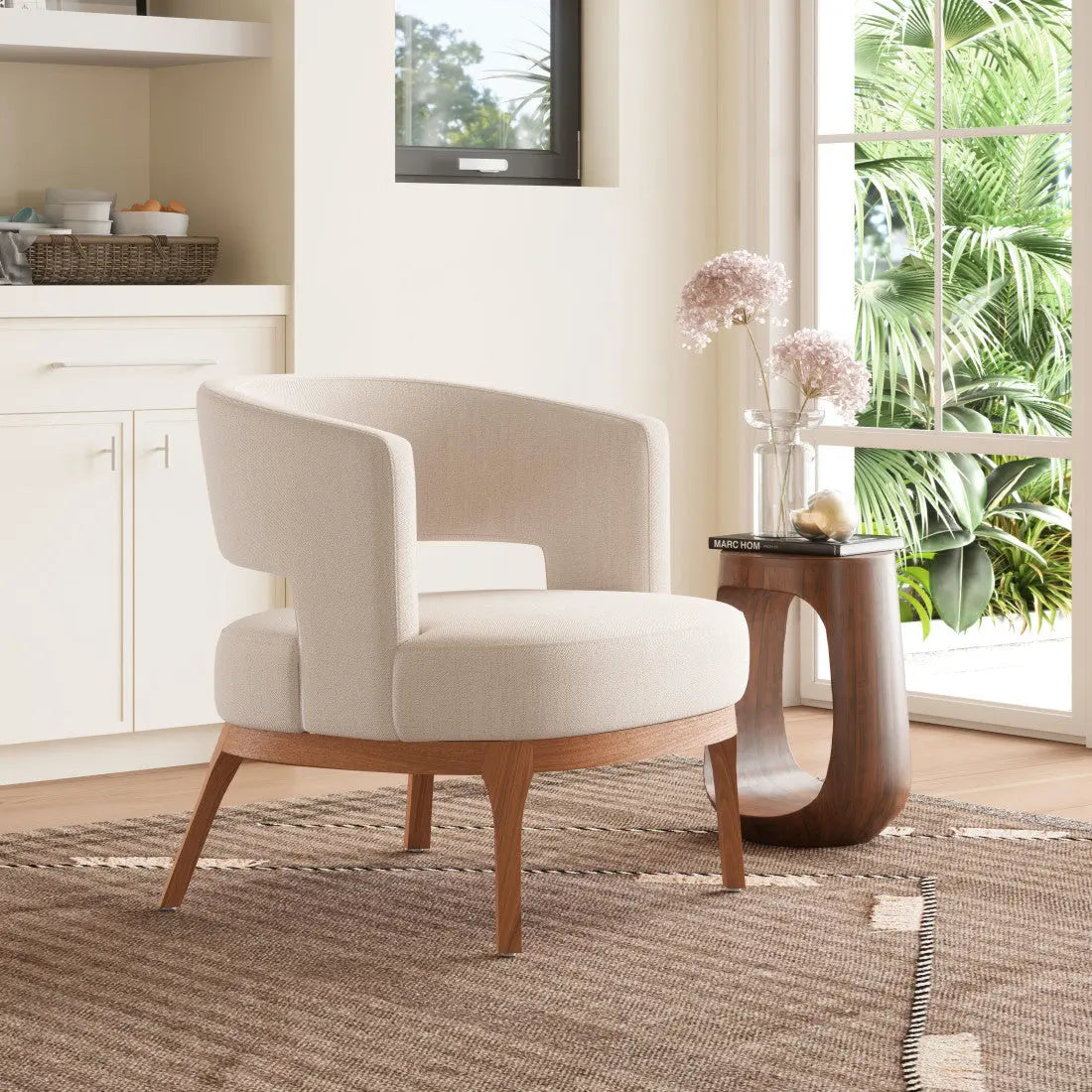 27" Beige And Brown Upholstered Arm Chair Homeroots Living Room