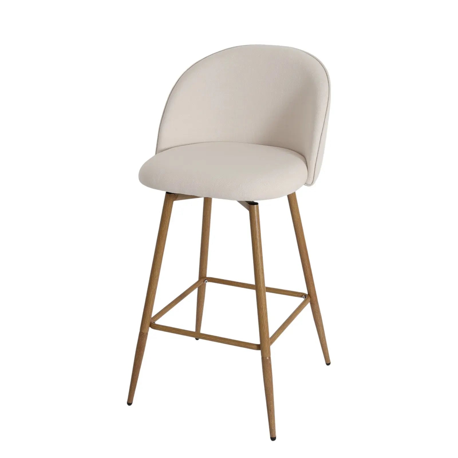 27" Beige and Oak Fabric and Metal Low Back Counter Height Swivel Bar Chair Homeroots Living Room