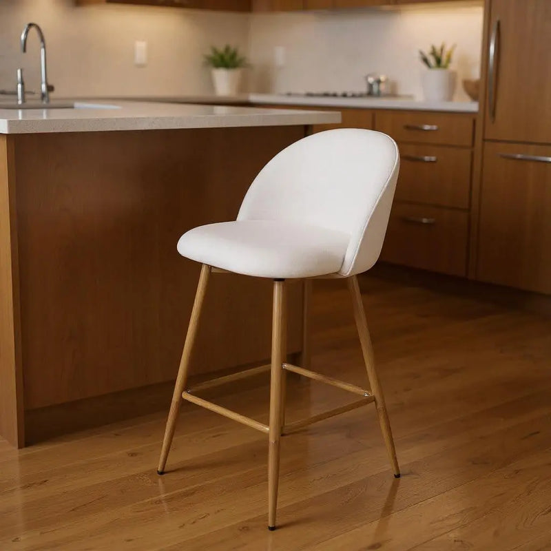 27" Beige and Oak Fabric and Metal Low Back Counter Height Swivel Bar Chair Homeroots Living Room