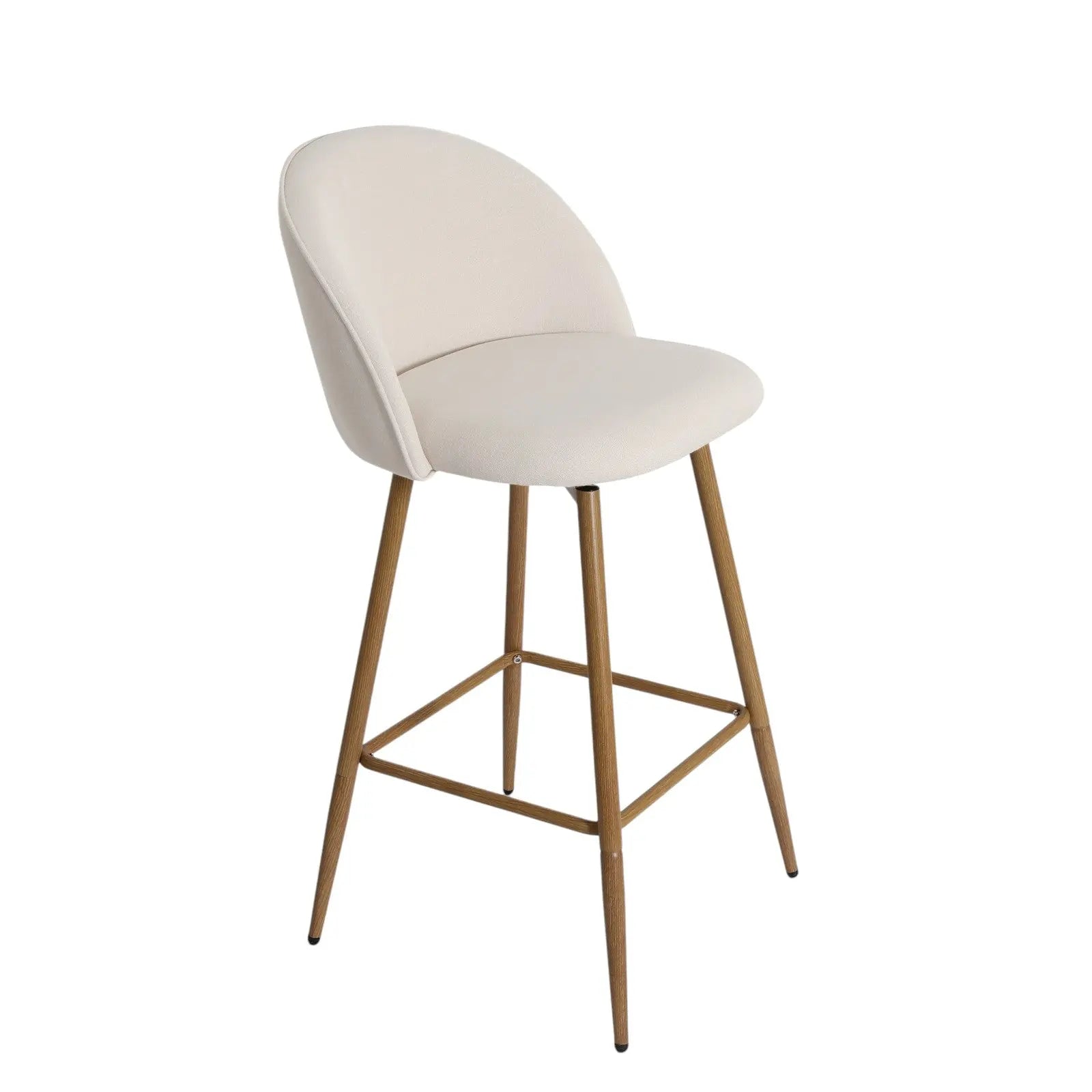 27" Beige and Oak Fabric and Metal Low Back Counter Height Swivel Bar Chair Homeroots Living Room