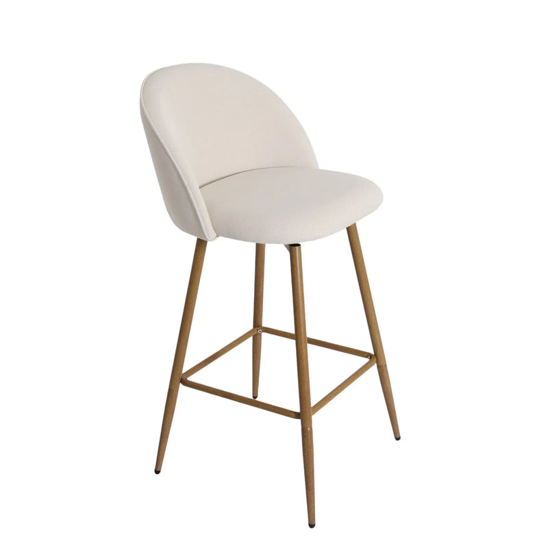 27" Beige and Oak Fabric and Metal Low Back Counter Height Swivel Bar Chair Homeroots Living Room
