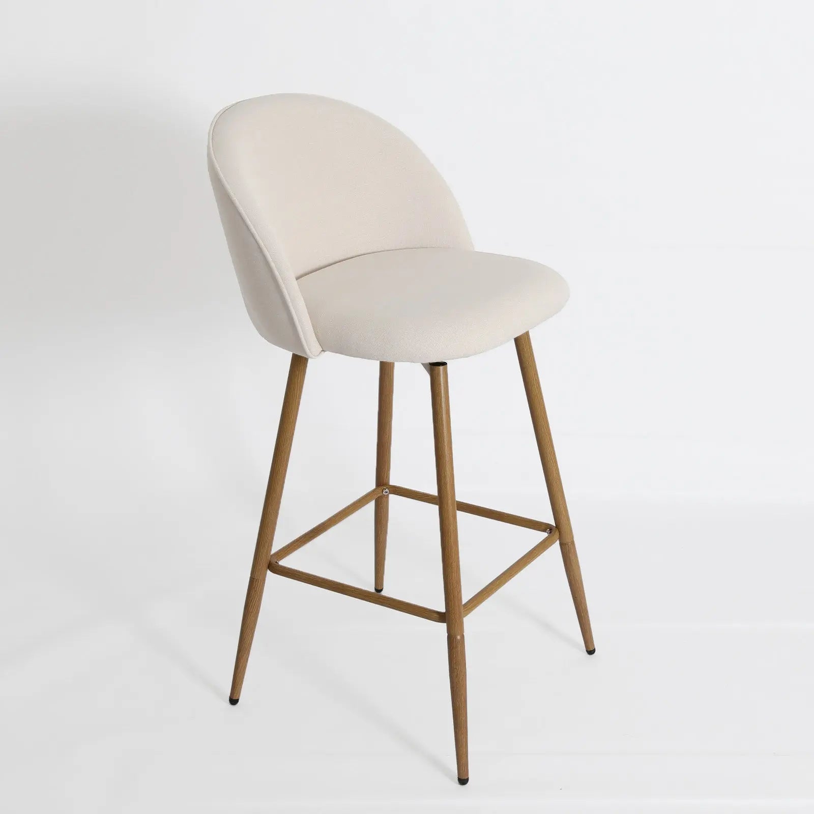 27" Beige and Oak Fabric and Metal Low Back Counter Height Swivel Bar Chair Homeroots Living Room