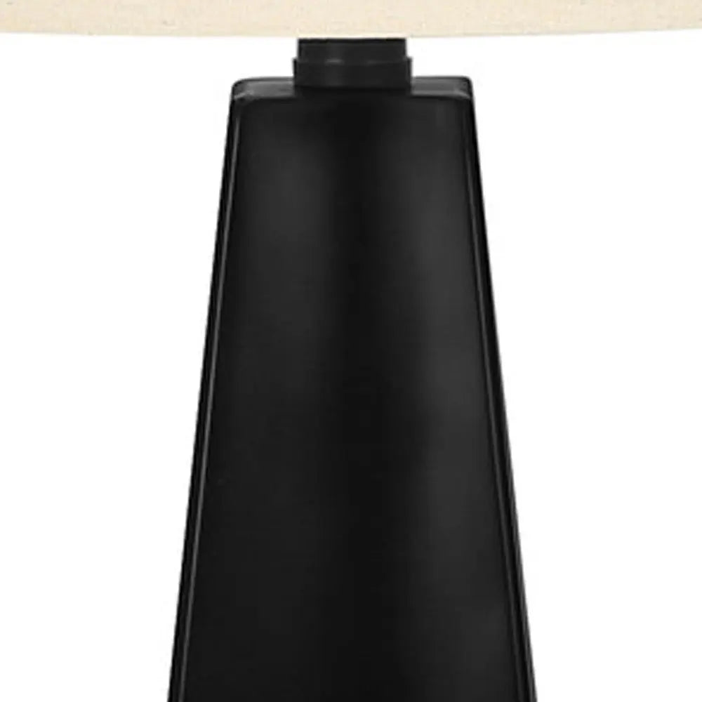 27" Black Geometric Table Lamp With Beige Drum Shade Homeroots Lighting