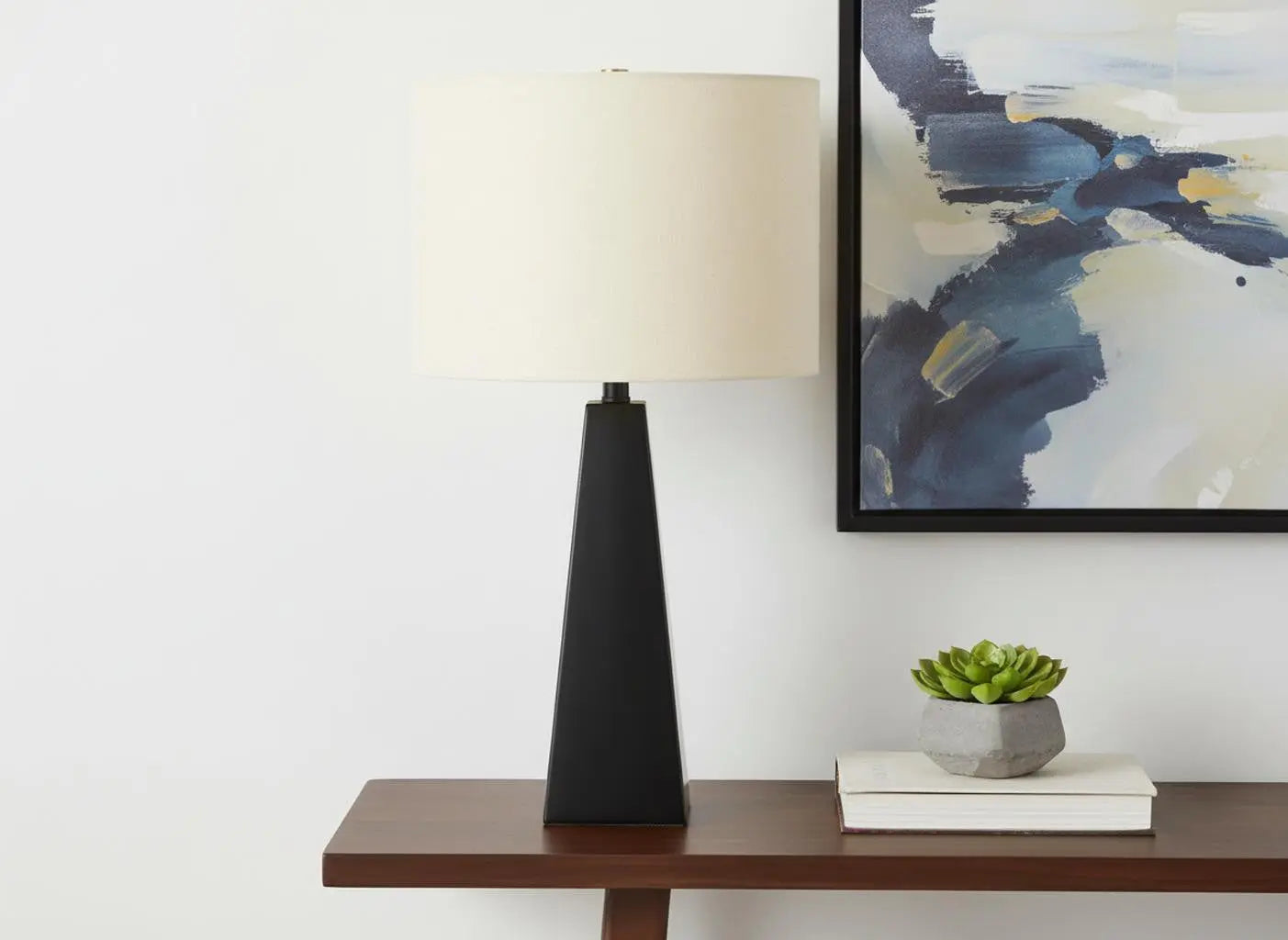27" Black Geometric Table Lamp With Beige Drum Shade Homeroots Lighting