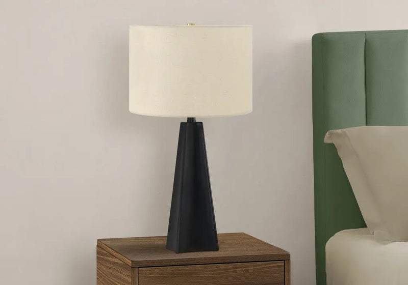 27" Black Geometric Table Lamp With Beige Drum Shade Homeroots Lighting