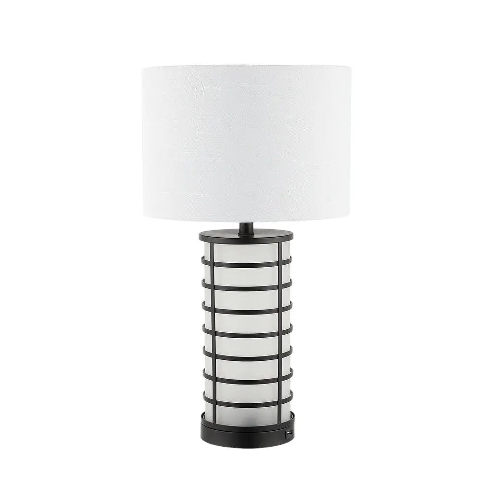 27" Black USB Table Lamp With Drum Shade Homeroots Lighting