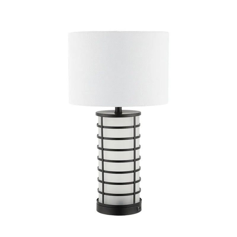 27" Black USB Table Lamp With Drum Shade Homeroots Lighting