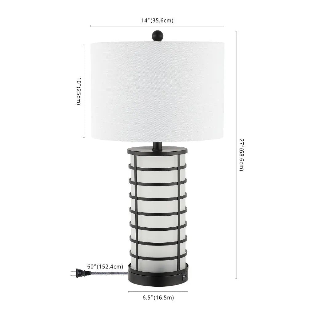 27" Black USB Table Lamp With Drum Shade Homeroots Lighting