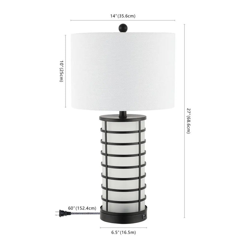 27" Black USB Table Lamp With Drum Shade Homeroots Lighting