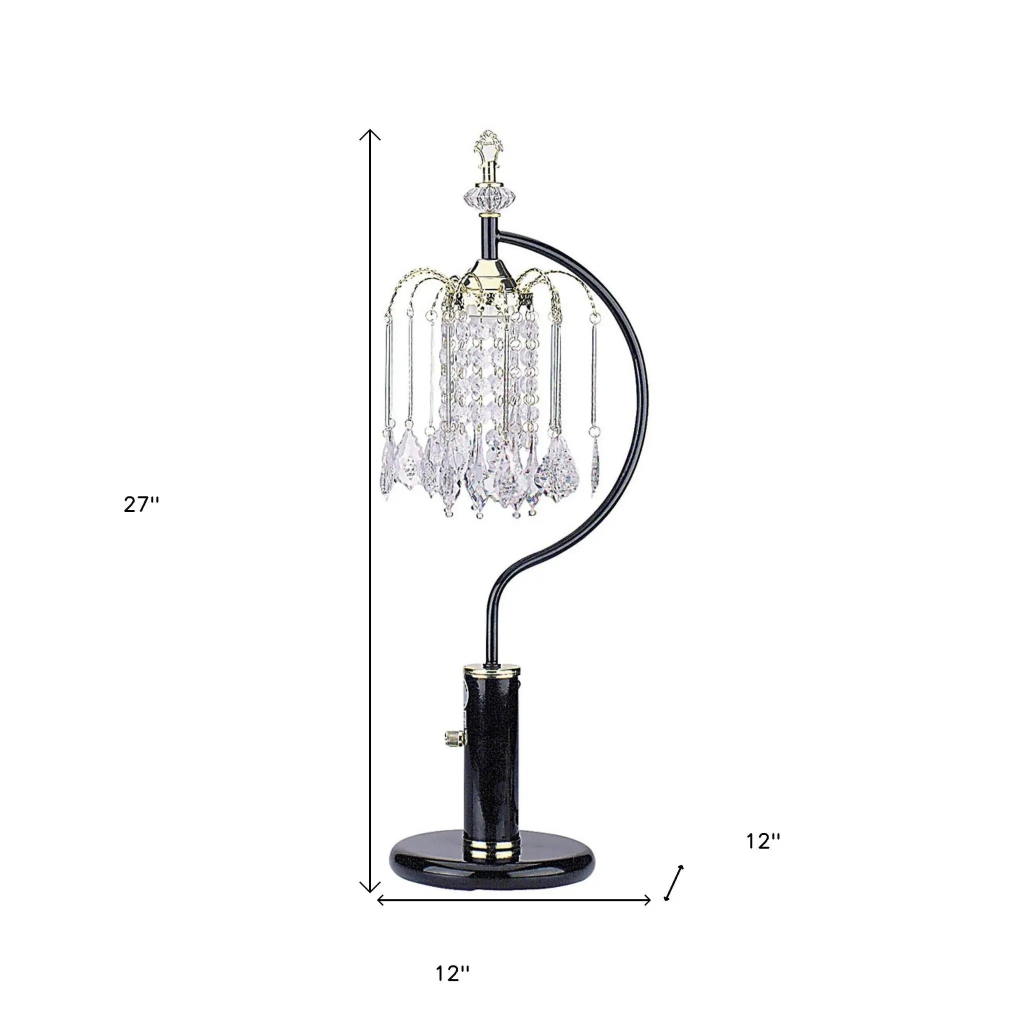 27" Black and Gold Metal Faux Crystal Chandelier Table Lamp Homeroots Lighting