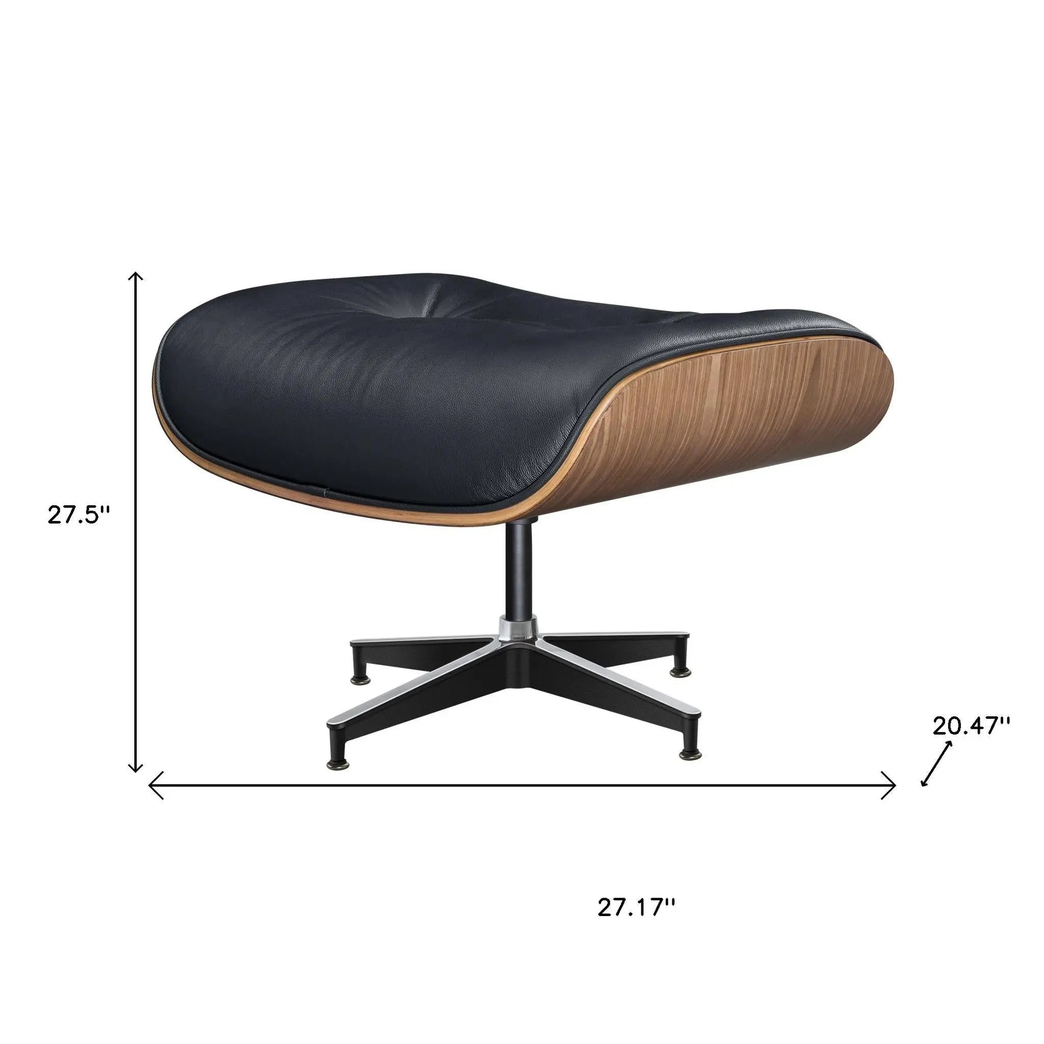 27" Black and Light Brown Tufted Genuine Leather Swivel Lounge Chair With Ottoman Homeroots Living Room