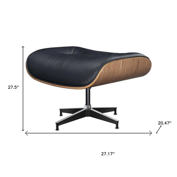 27" Black and Light Brown Tufted Genuine Leather Swivel Lounge Chair With Ottoman Homeroots Living Room