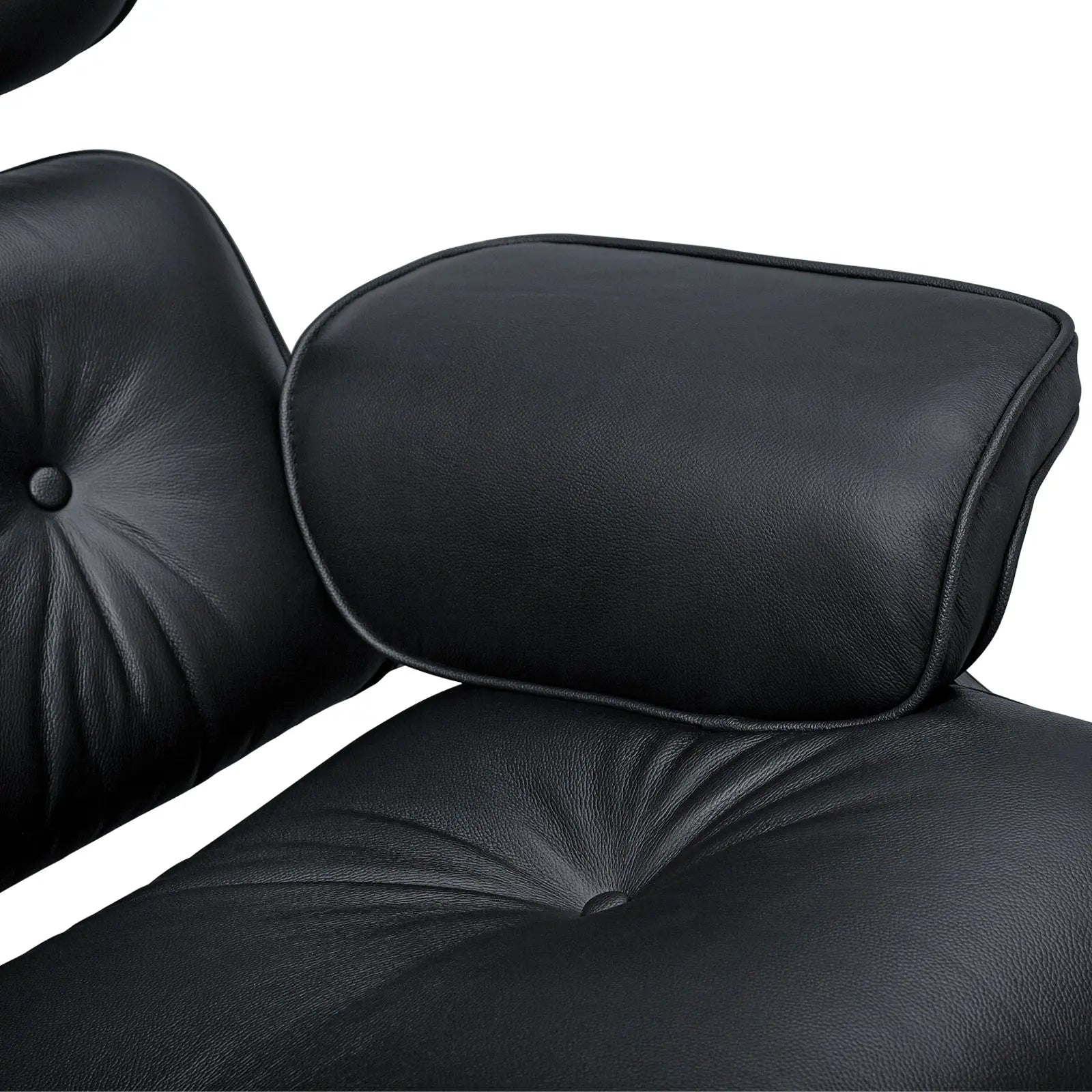 27" Black and Light Brown Tufted Genuine Leather Swivel Lounge Chair With Ottoman Homeroots Living Room