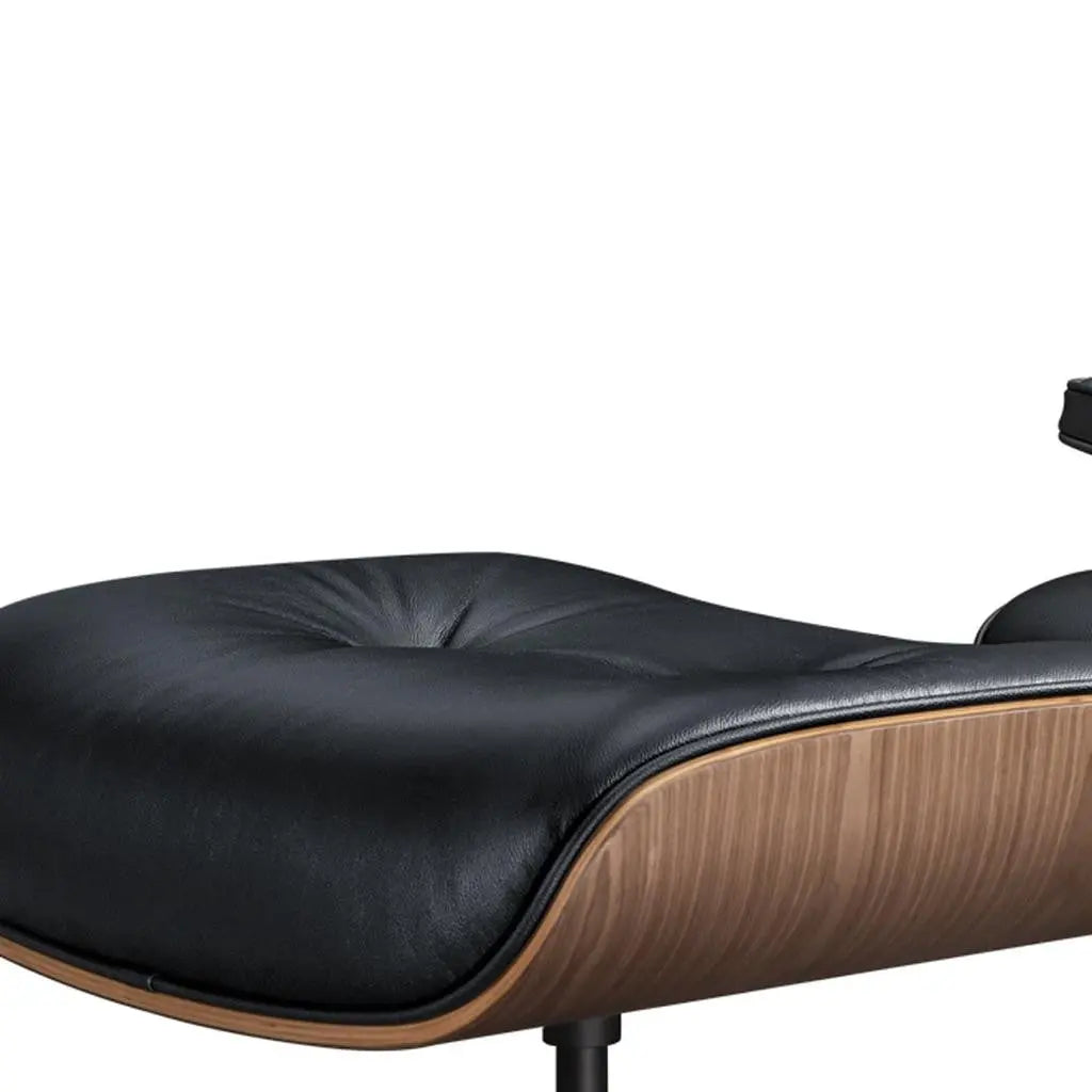 27" Black and Light Brown Tufted Genuine Leather Swivel Lounge Chair With Ottoman Homeroots Living Room