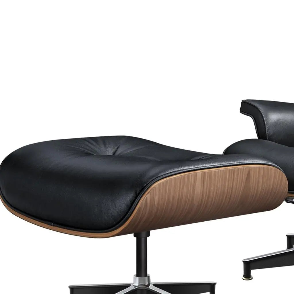 27" Black and Light Brown Tufted Genuine Leather Swivel Lounge Chair With Ottoman Homeroots Living Room