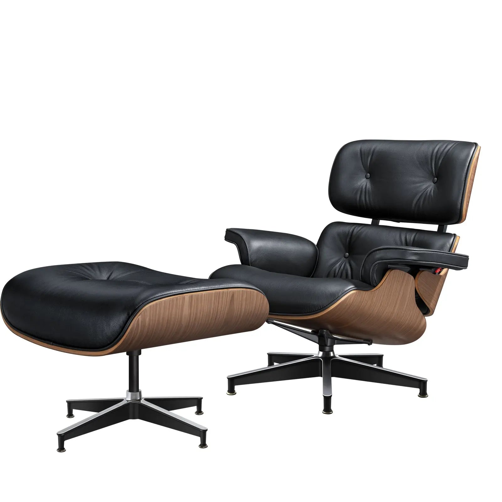 27" Black and Light Brown Tufted Genuine Leather Swivel Lounge Chair With Ottoman Homeroots Living Room