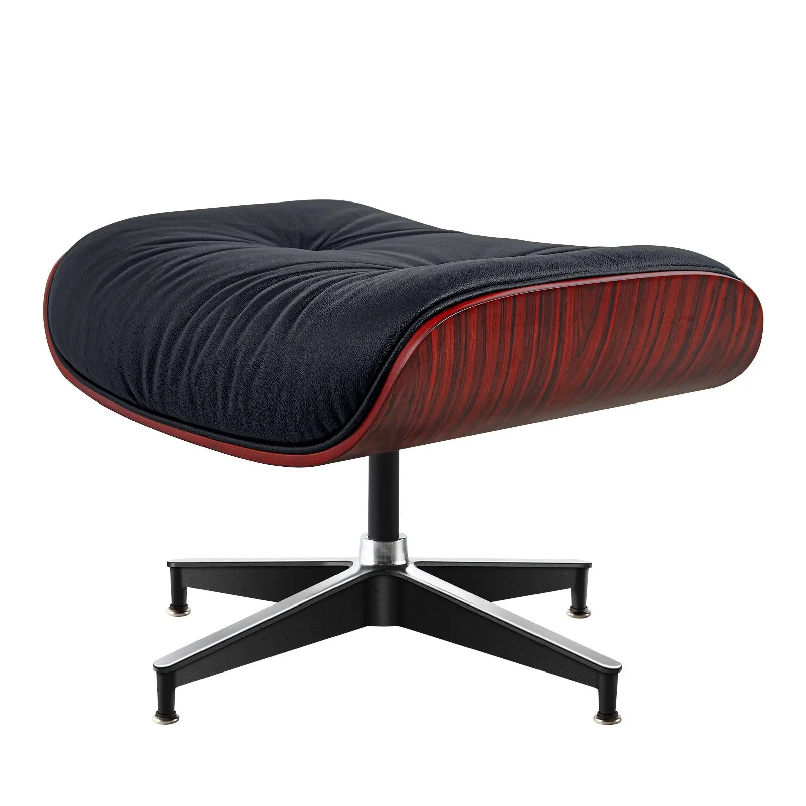 27" Black and Rosewood Tufted Genuine Leather Swivel Lounge Chair With Ottoman Homeroots Living Room