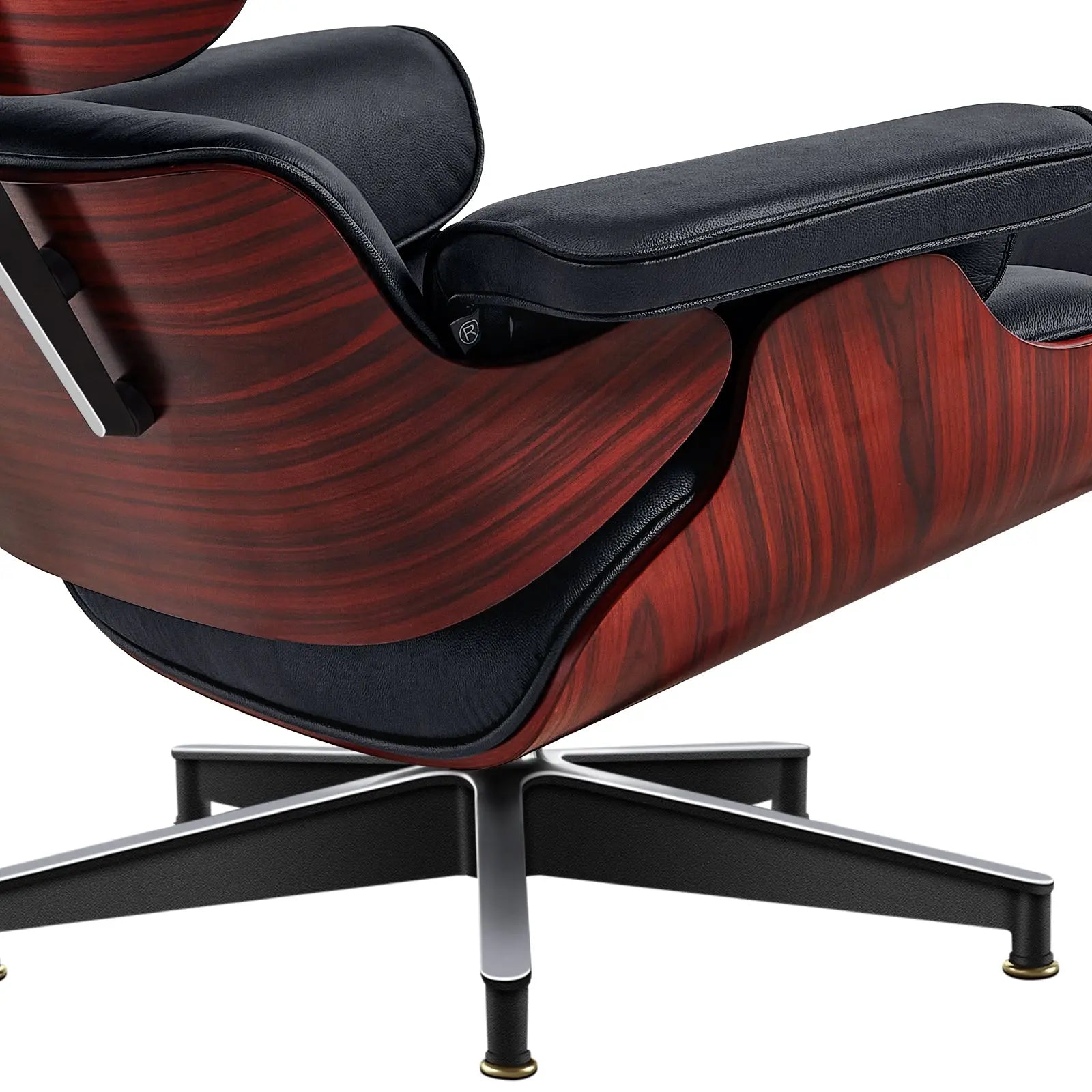 27" Black and Rosewood Tufted Genuine Leather Swivel Lounge Chair With Ottoman Homeroots Living Room