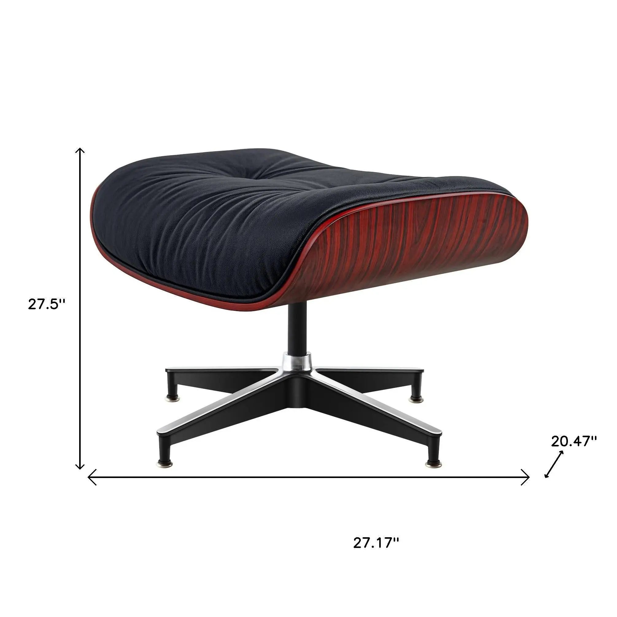 27" Black and Rosewood Tufted Genuine Leather Swivel Lounge Chair With Ottoman Homeroots Living Room