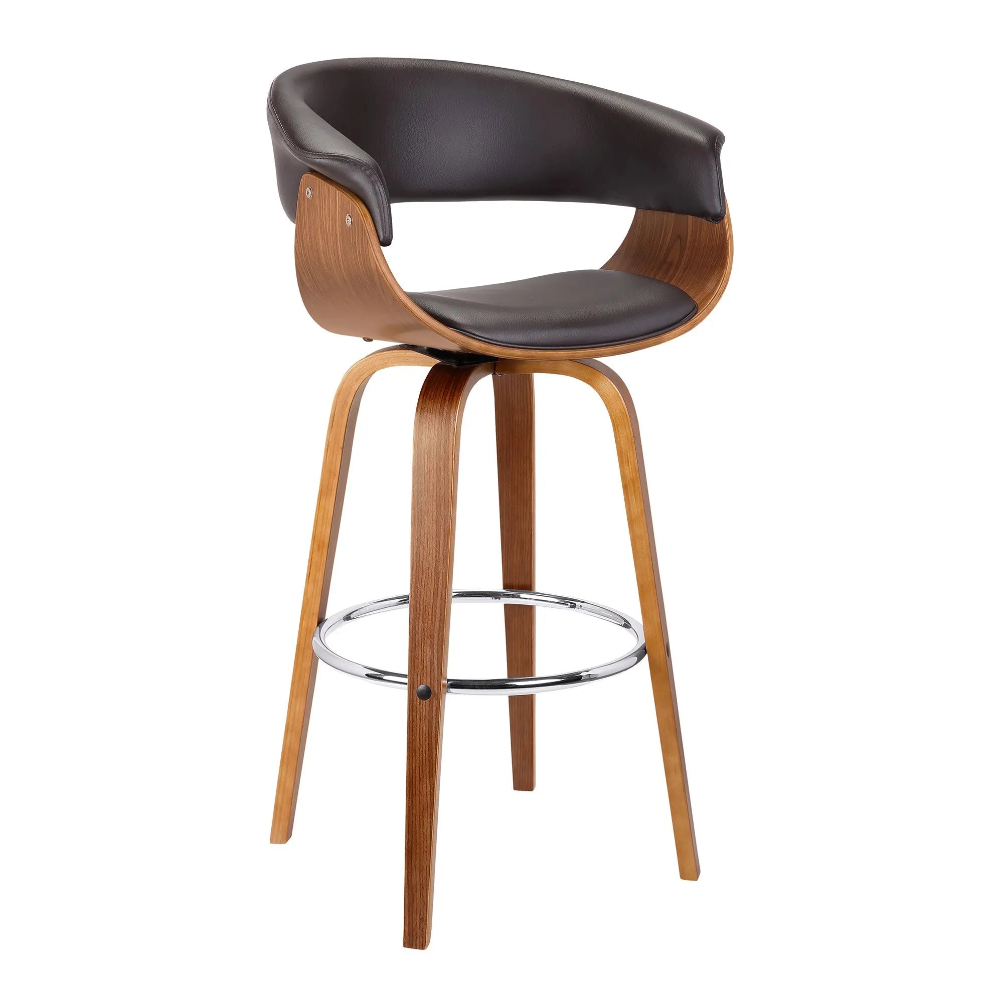 27" Brown Faux Leather And Iron Swivel Low Back Counter Height Bar Chair - GreatEagleInc