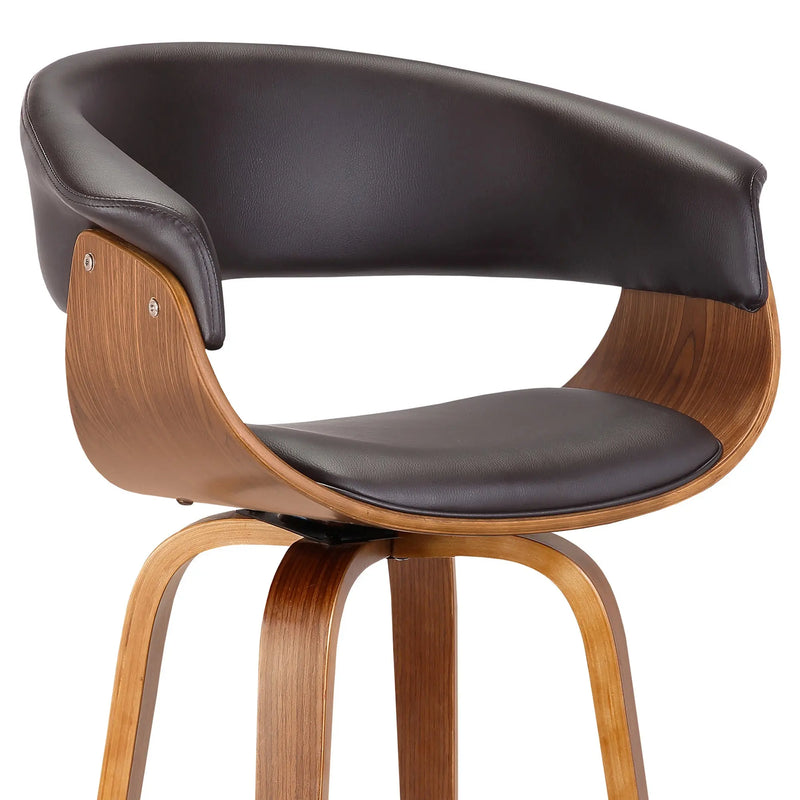 27" Brown Faux Leather And Iron Swivel Low Back Counter Height Bar Chair - GreatEagleInc