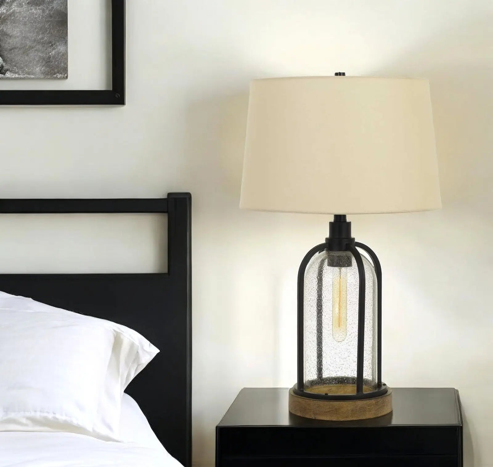 27" Brown Metal Two Light Globe Table Lamp With Eggshell Empire Shade Homeroots Lighting