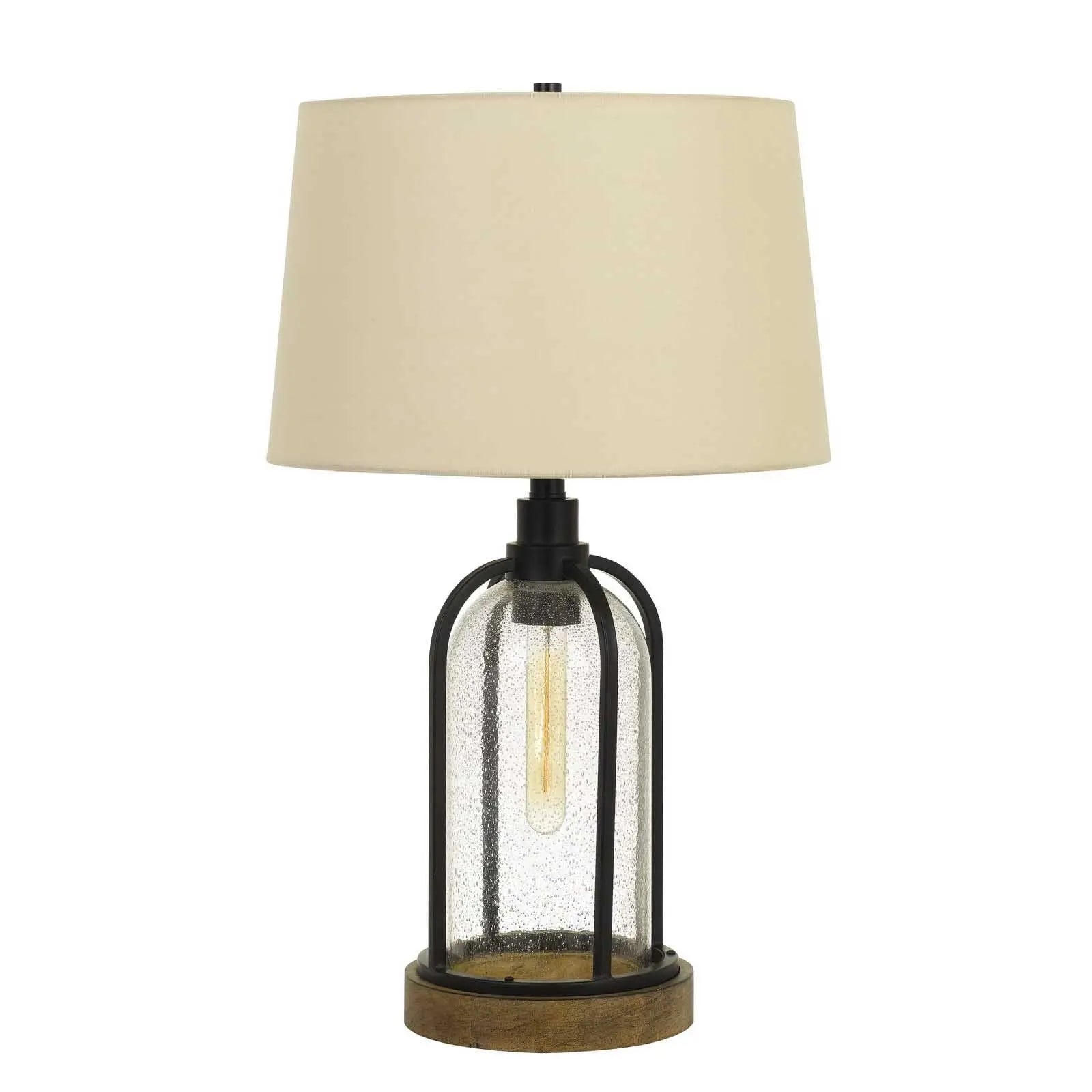 27" Brown Metal Two Light Globe Table Lamp With Eggshell Empire Shade Homeroots Lighting