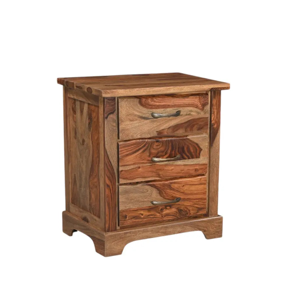 27" Brown Solid Wood Live Edge Three Drawer Nightstand Homeroots Bed & Bath