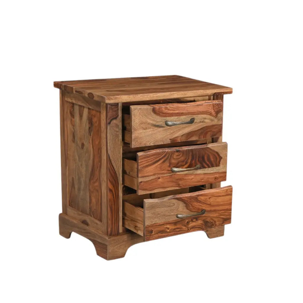 27" Brown Solid Wood Live Edge Three Drawer Nightstand Homeroots Bed & Bath