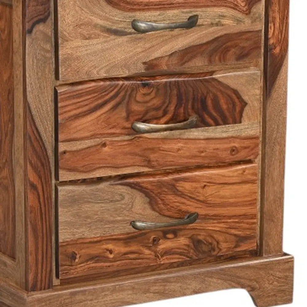 27" Brown Solid Wood Live Edge Three Drawer Nightstand Homeroots Bed & Bath