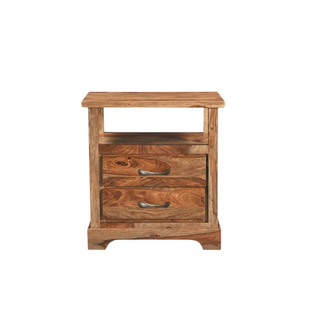 27" Brown Solid Wood Two Drawer Nightstand Homeroots Bed & Bath