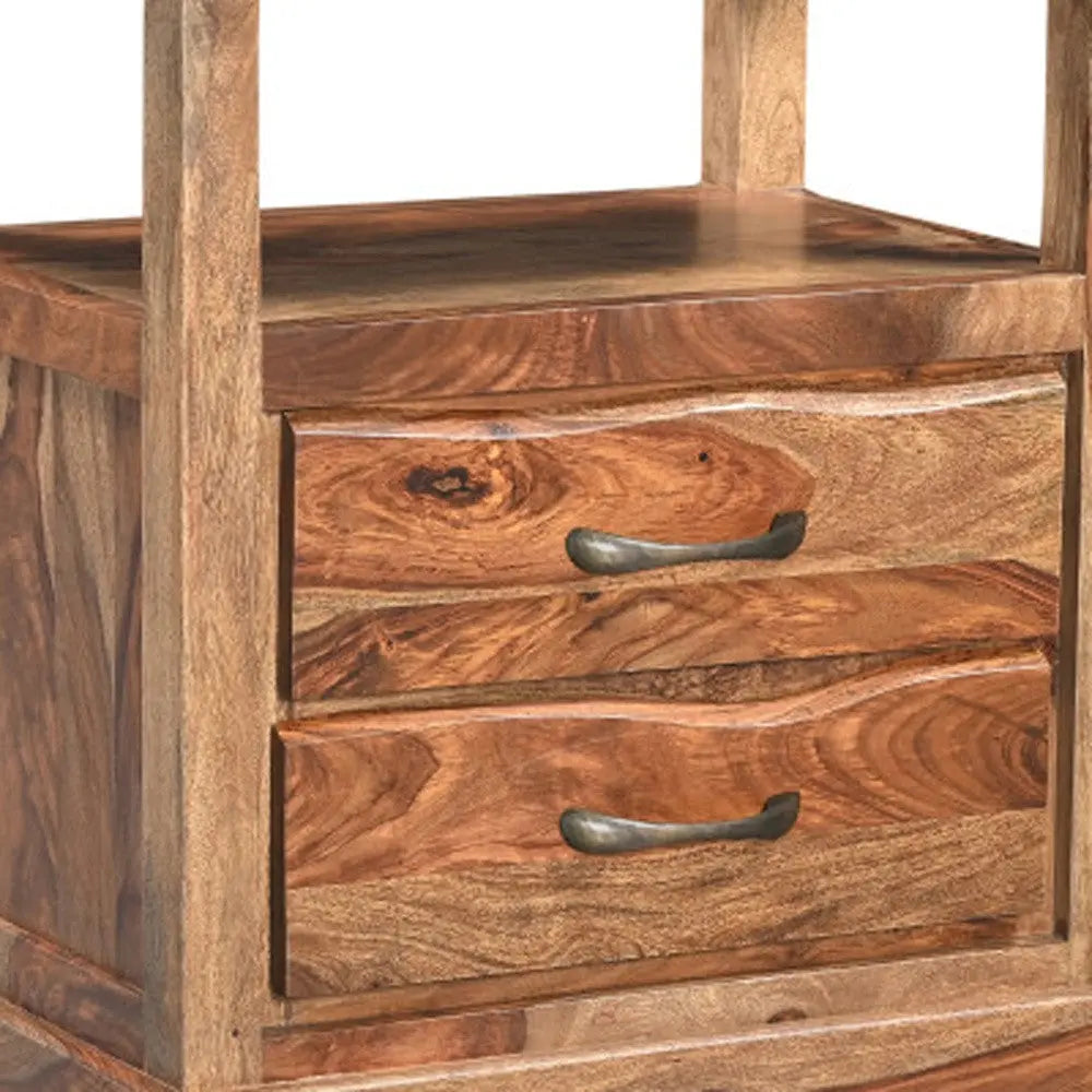 27" Brown Solid Wood Two Drawer Nightstand Homeroots Bed & Bath